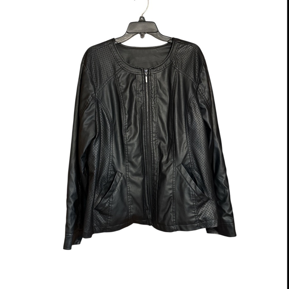 OUTER EDGE BLACK JACKET SIZE 2X FAUX LEATHER ZIP CLOSURE